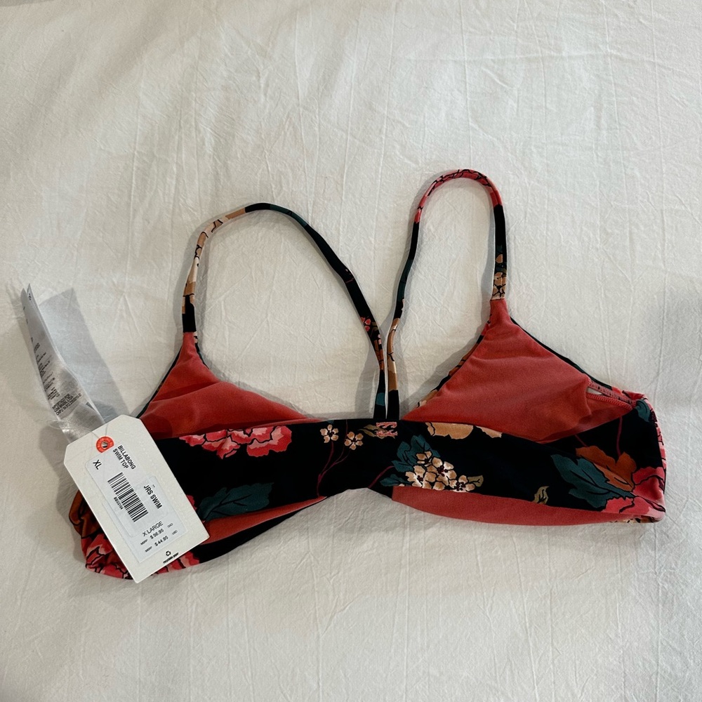Floral Print Black Bikini Set with Pink & Tan Blooms - Picture 5 of 9